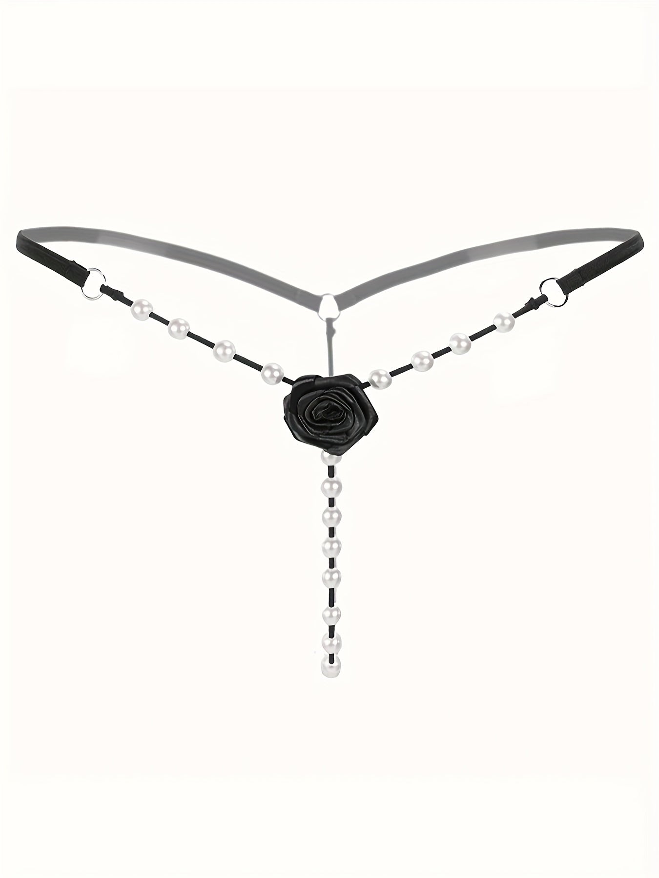 Women's Lace Thongs Low Waist Open Crotch G-String with Pearl Pendant Lingerie
