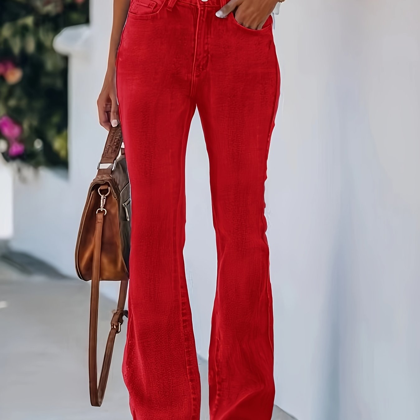 Women Plus Size Flare Jeans Light Blue Rayon Stretchy Casual Wide Leg