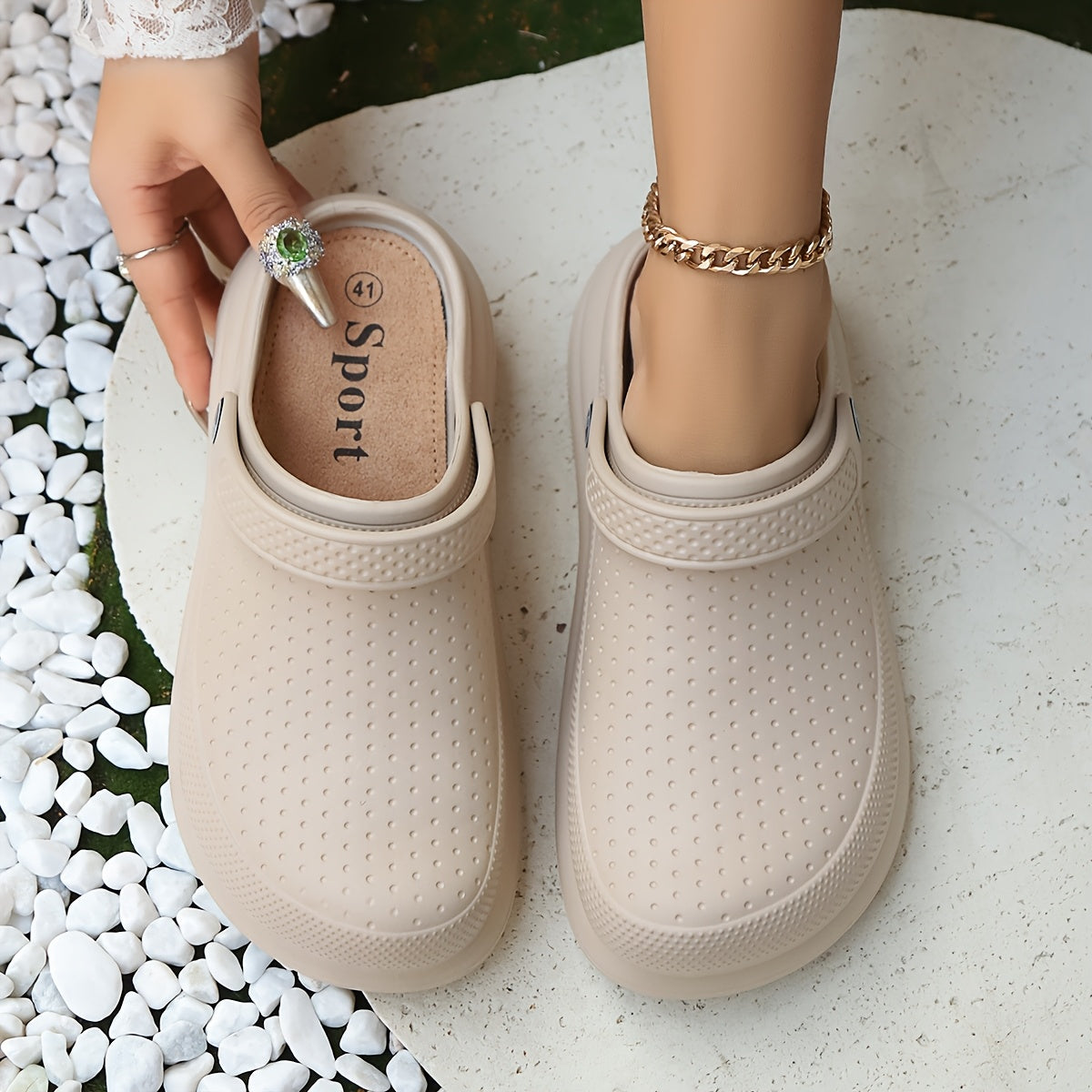 Women's Breathable EVA Sandals Non-Slip Thick Sole Beach Slippers Black Beige