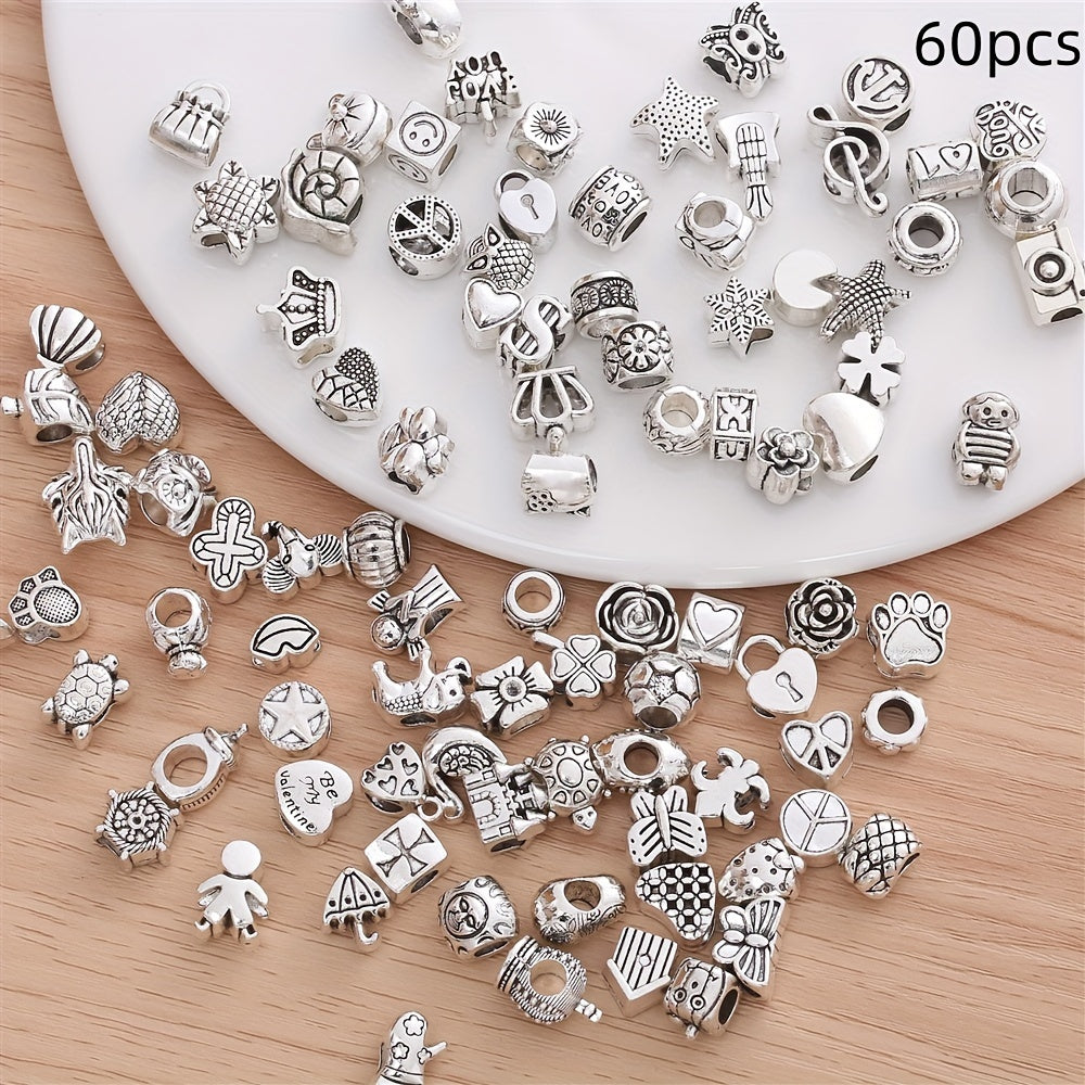 Set of 60 Large Hole Metal Beads for DIY Jewelry Making Necklace Bracelet Keychain