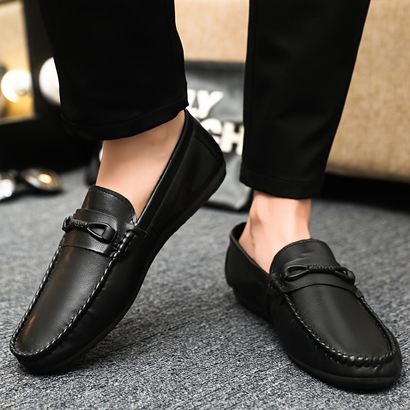Men's Breathable PU Slip-On Loafers with Non-Slip Rubber Sole for All Seasons