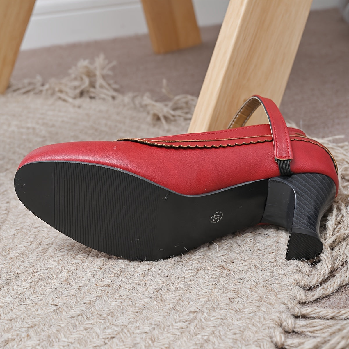 Women's Plus Size Retro Mary Jane Heels Geometric Toe Cushioned Non-Slip Brown