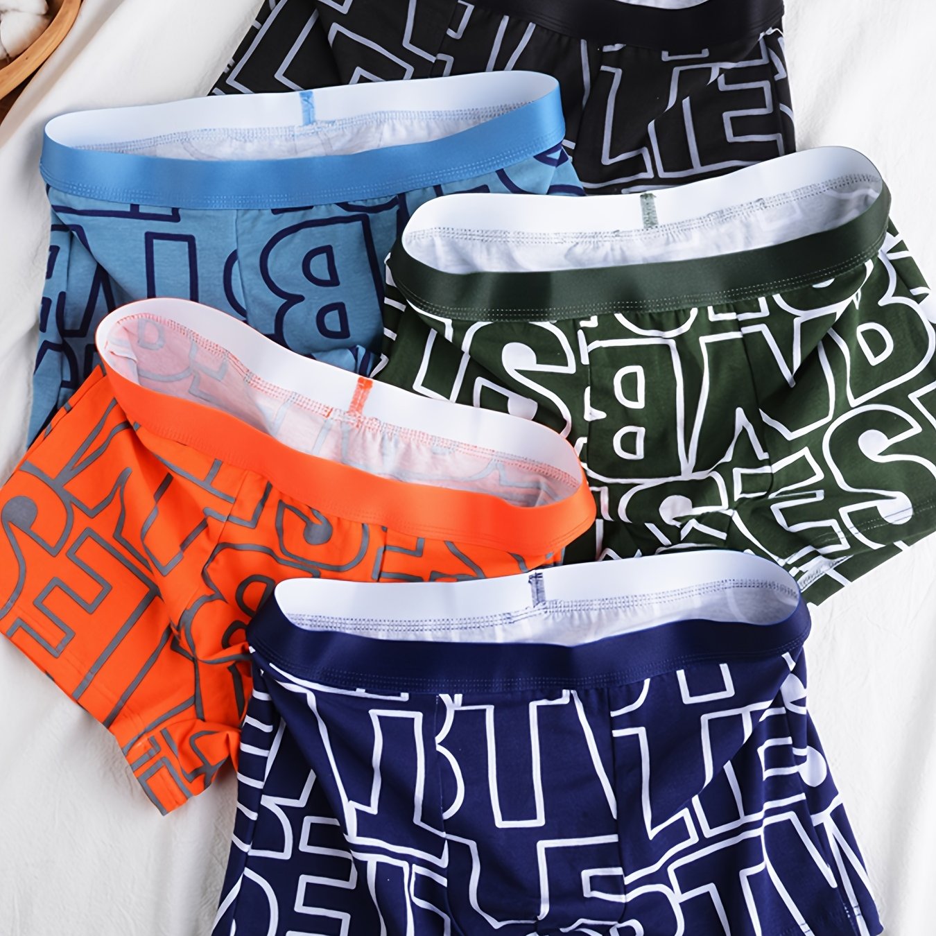 Men's Cotton Boxer Briefs with Geometric Pattern Medium Stretch Knit Casual Shorts Set of 3