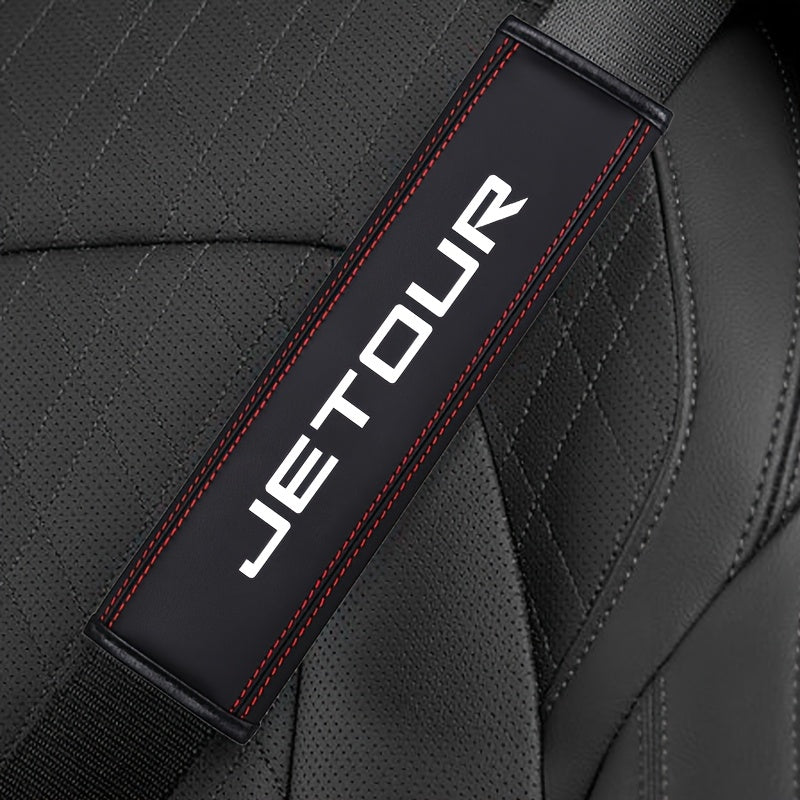 Faux Leather Seat Belt Shoulder Pads Black Red Stitching Comfortable Car Accessory