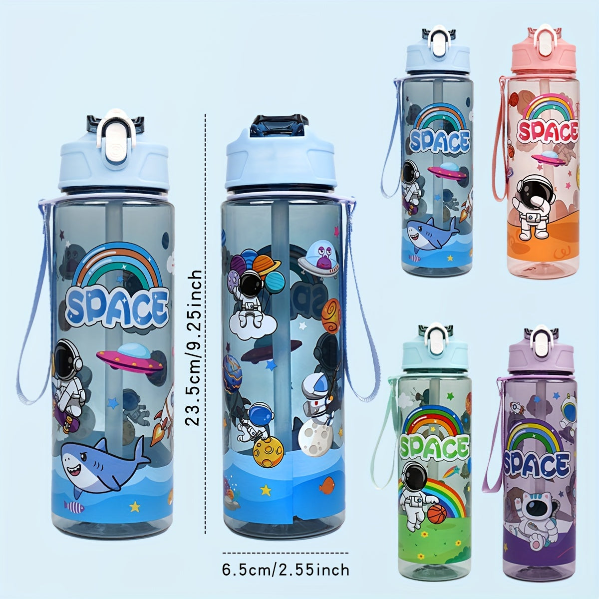 21oz BPA-Free Plastic Water Bottle with Straw for Kids and Outdoor Activities Space Design