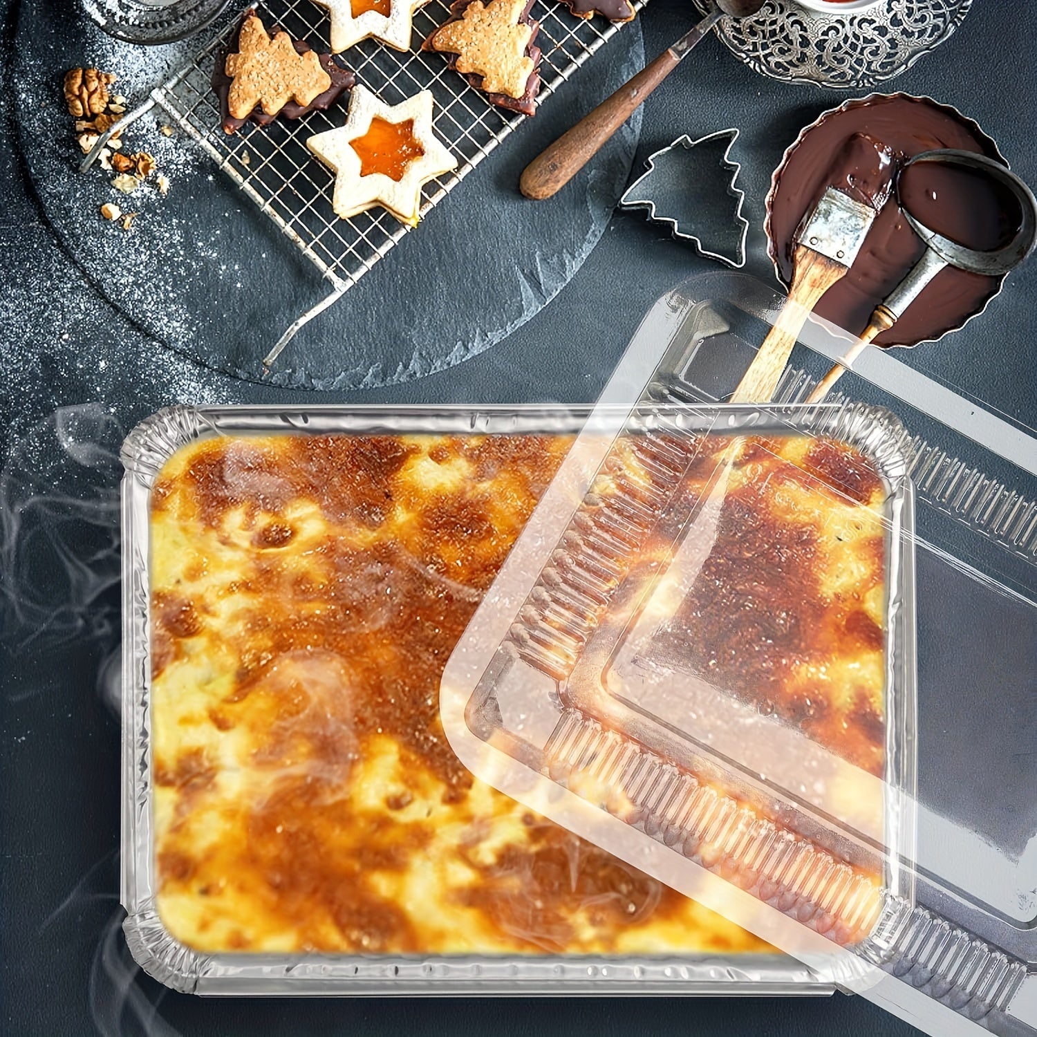 50 Sets Disposable Aluminum Foil Pans with Lids 18.54cm x 13.21cm for Cooking Baking