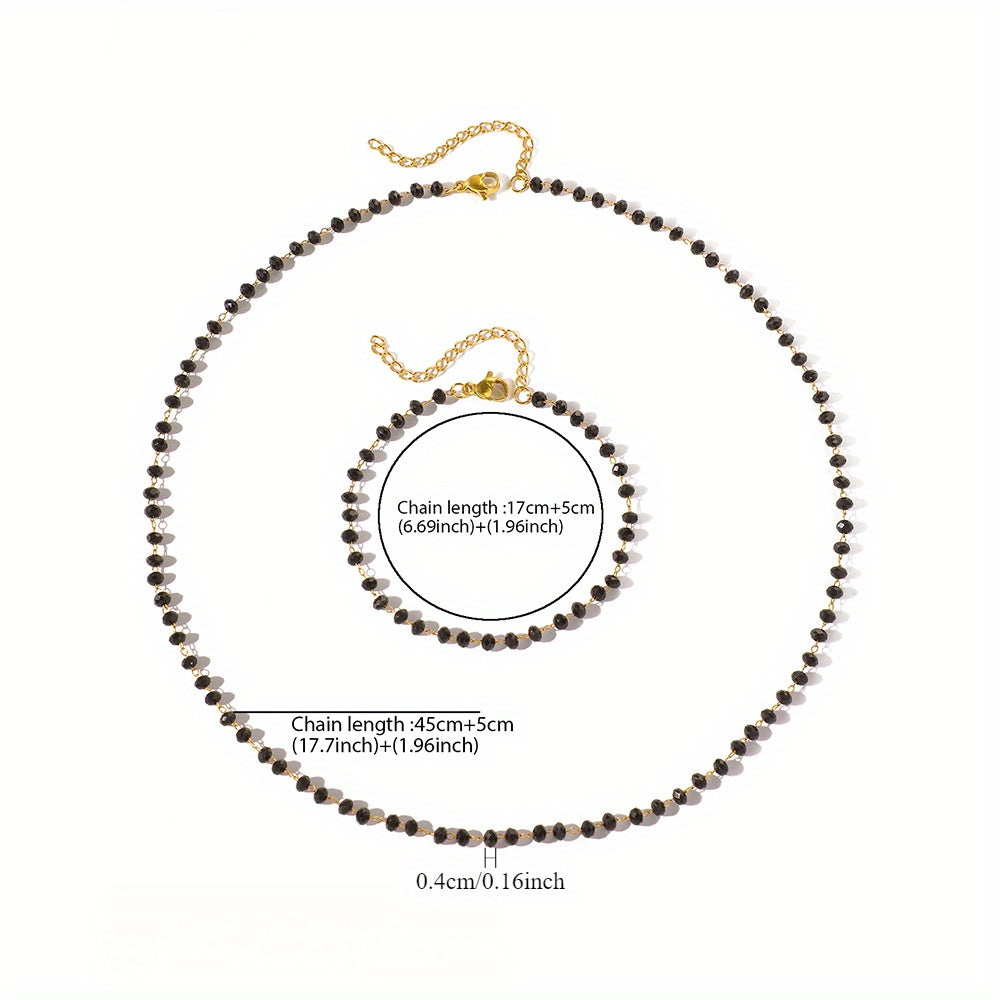 Black Imitation Pearl Jewelry Set for Women Necklace and Bracelet