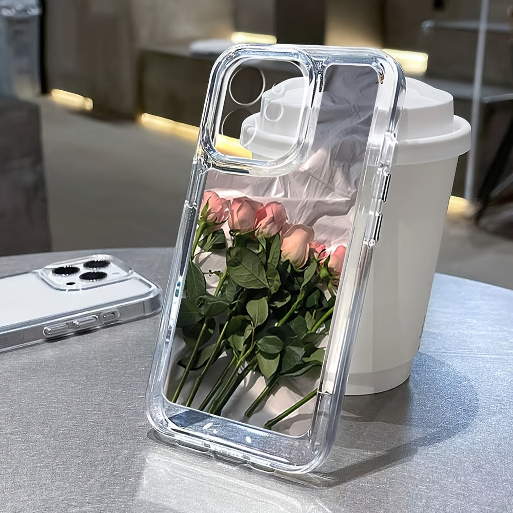 Rose Transparent TPU Phone Case for iPhone 11 to 16 Pro Max XR XS X 7 8 Plus SE2 SE3