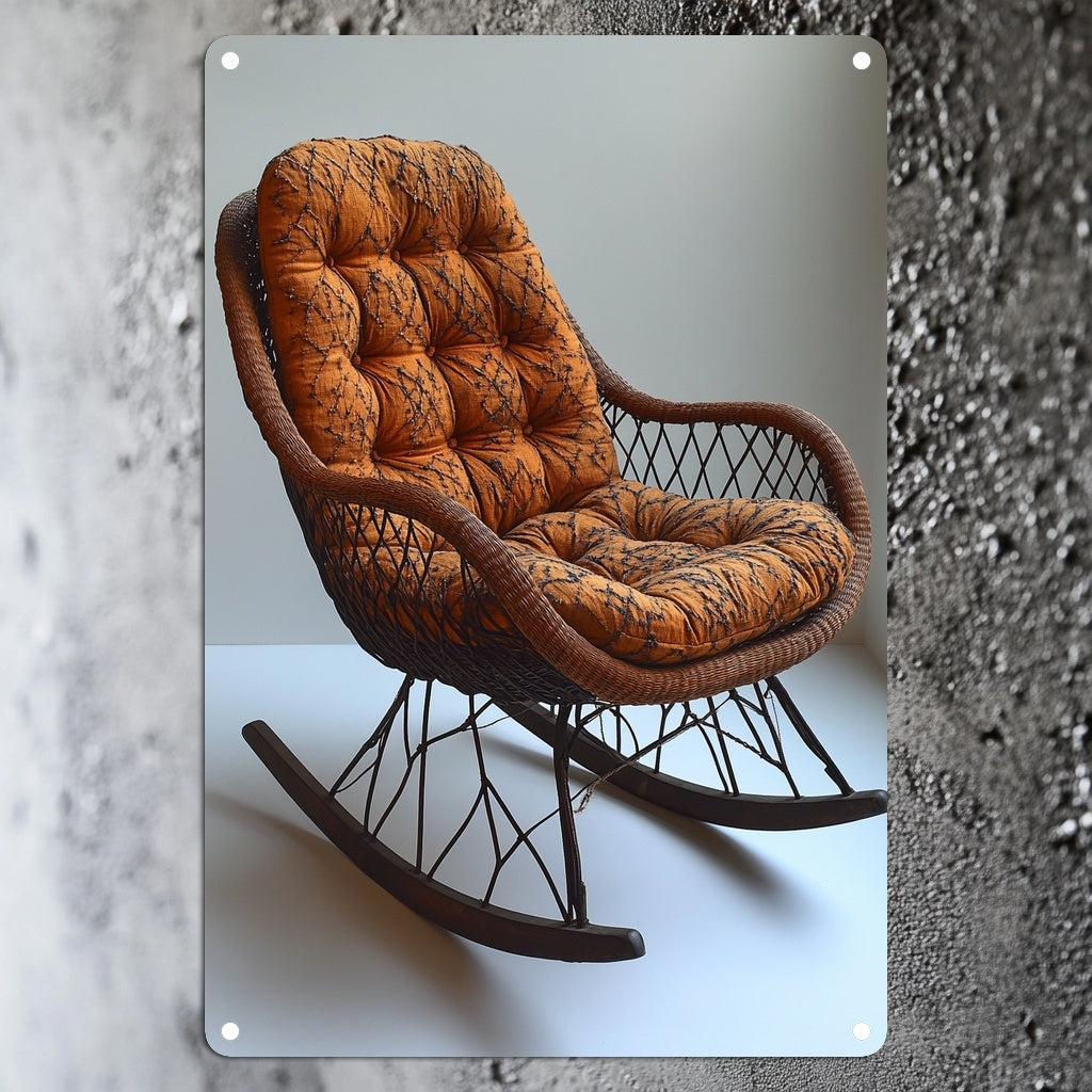 Metal and Rattan Rocking Chair Sign for Office Decor