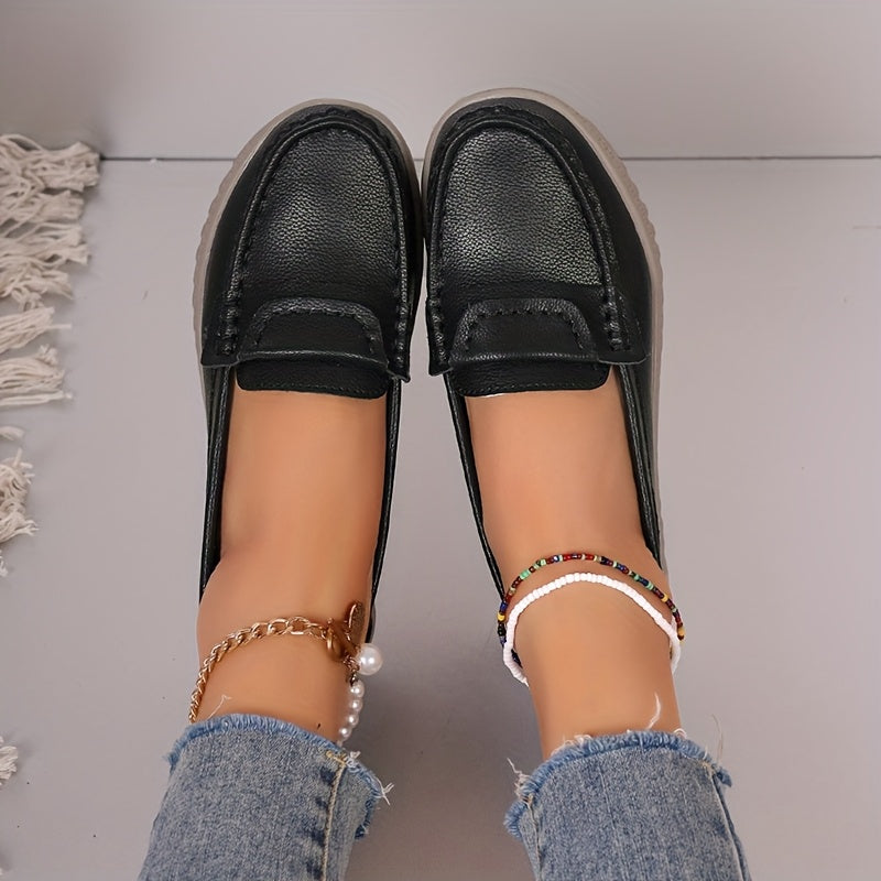 Women'S Black And Beige Slip-On Loafers Non-Slip Flat Shoes Fashionable