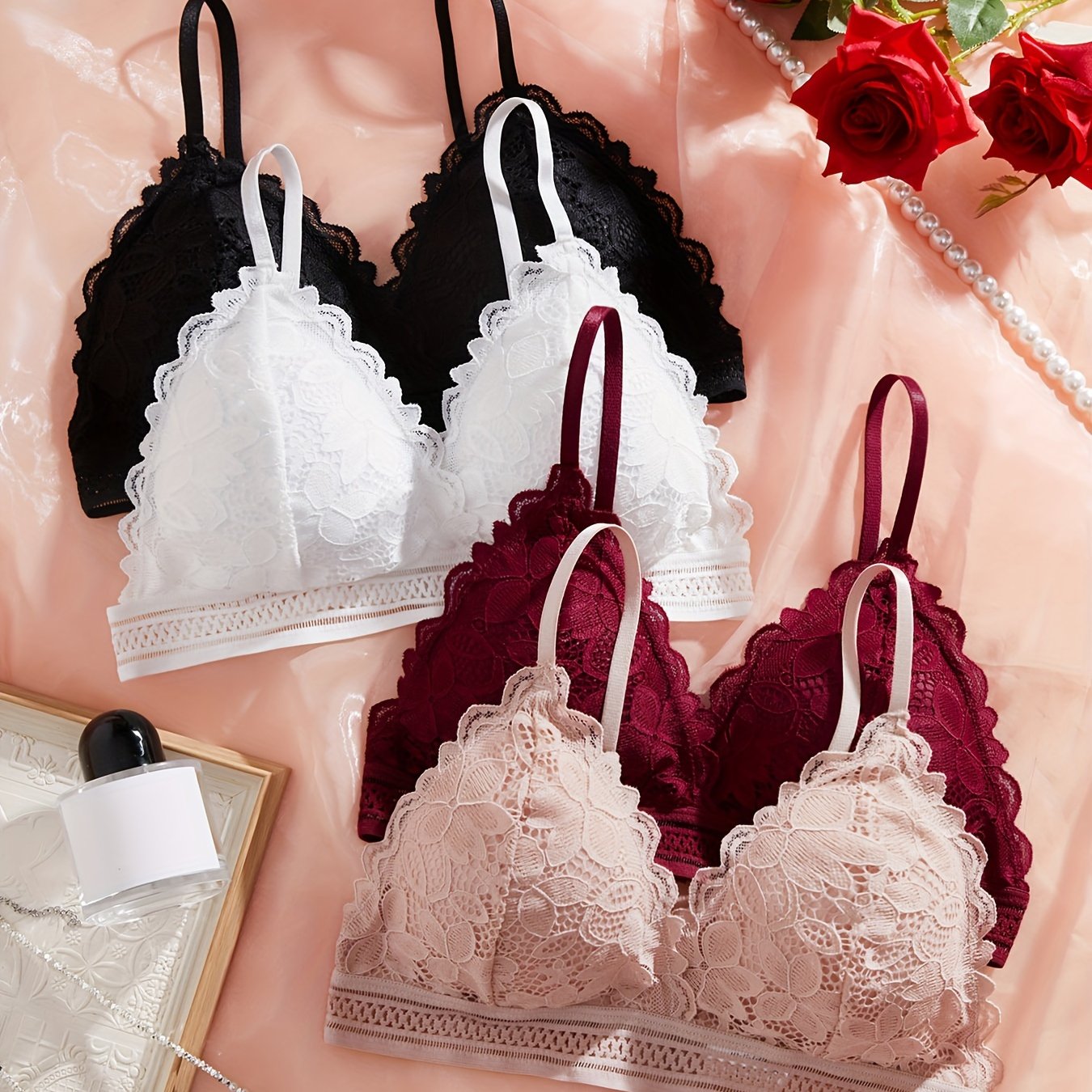 Women’s Lace Push-Up Bras Pack of 4 with Chest Pads and Comfortable Fit