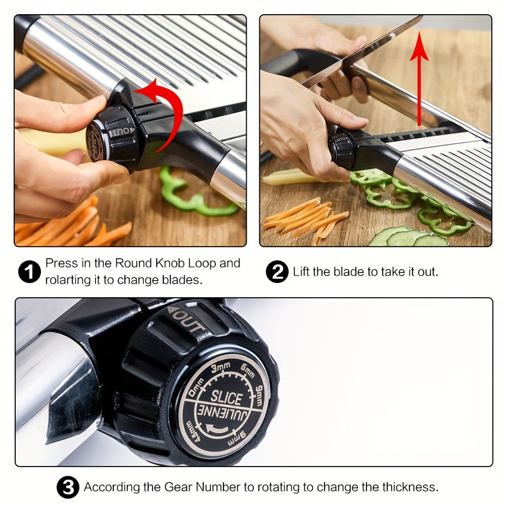 Stainless Steel Adjustable Mandoline Slicer for Kitchen, Slicing and Shredding