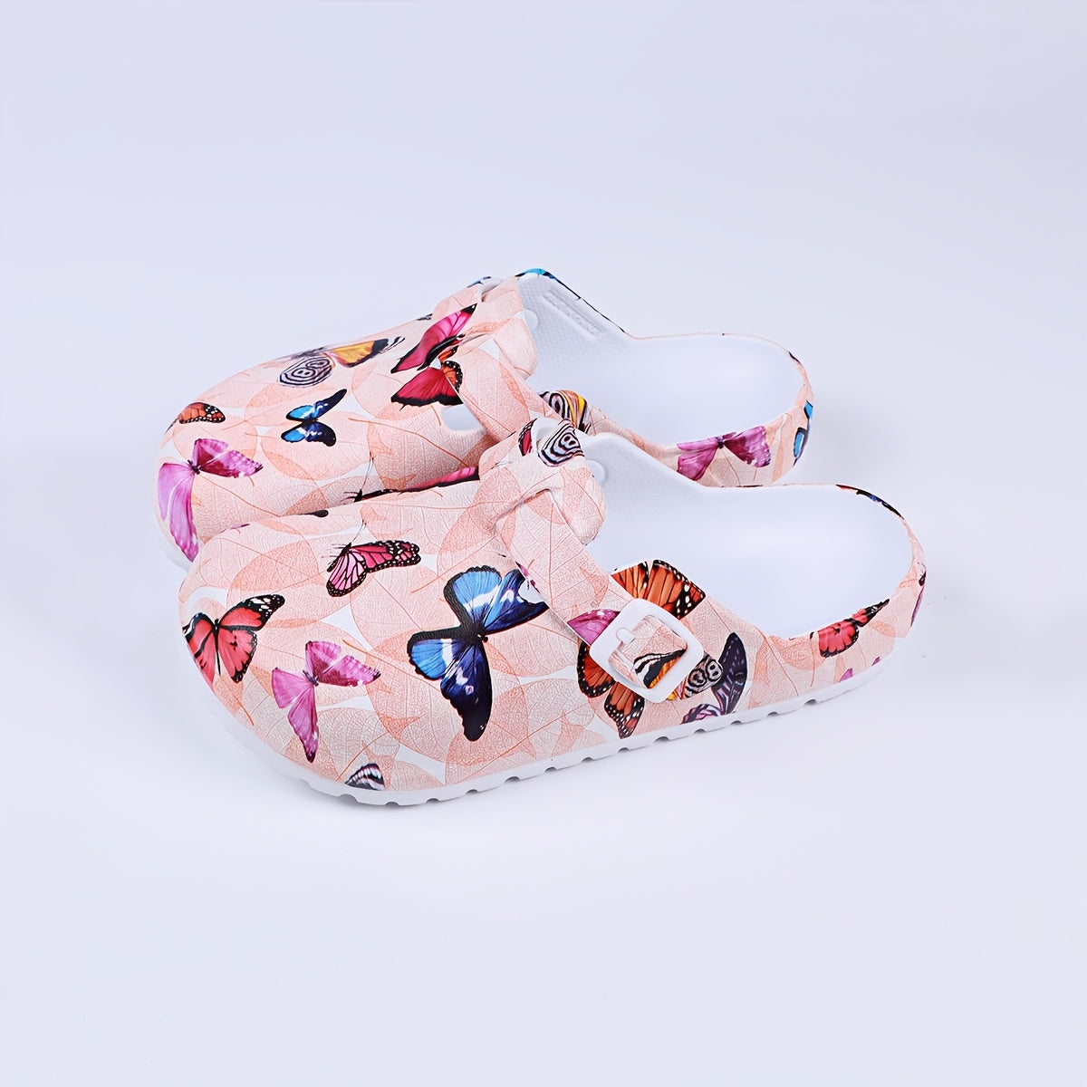 Women's Floral Pattern EVA Slip-On Mule Slippers with Adjustable Buckle