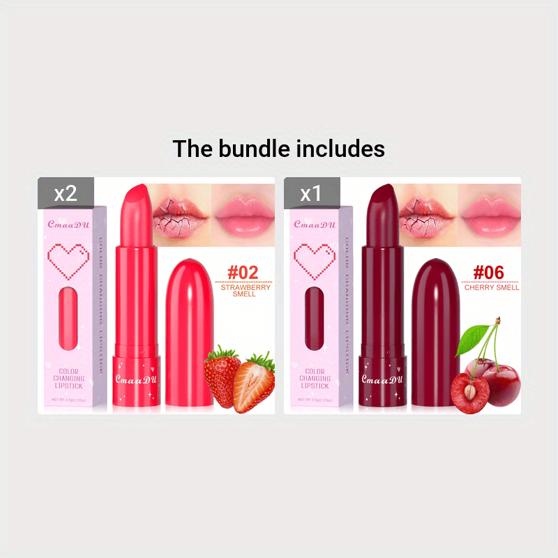 Mujer lápiz labial de cambio de color con sabor a fruta, de larga duración y humectante