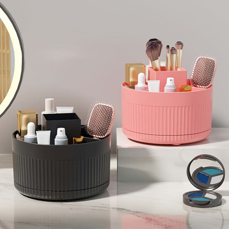 Black Rotating Makeup Organizer with Large Capacity and 5 Compartments for Brushes Skincare and Beauty Essentials