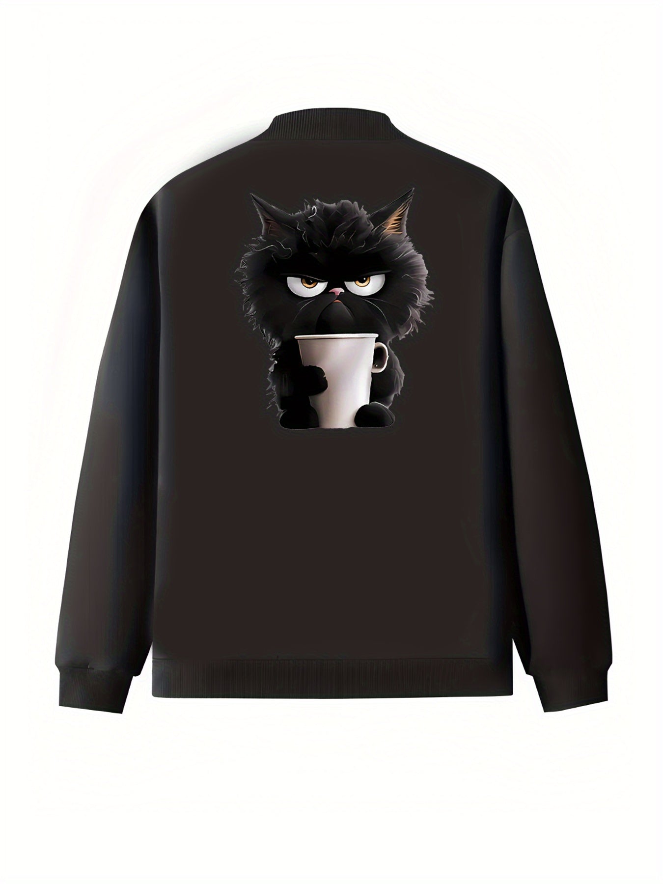 Plus Size Women's Casual Cartoon Cat Print Jacket with Zipper Front