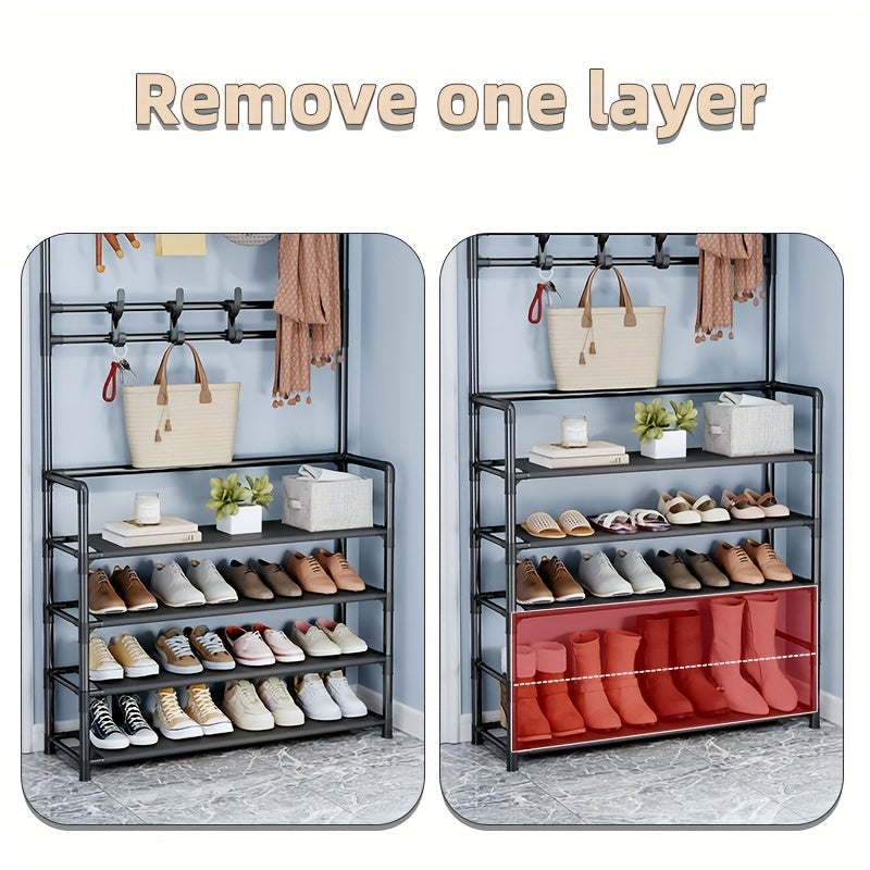 Versatile 1-Piece Shoe and Coat Rack 5 Layers 60cm for Home Entryway