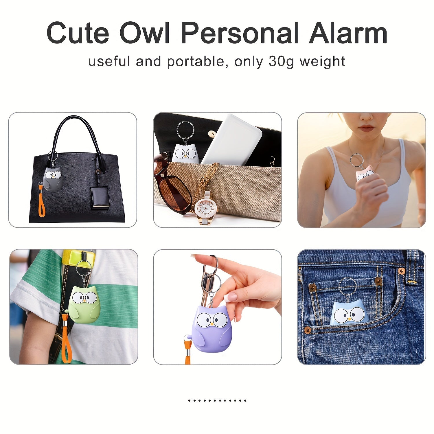 Cute Owl Personal Alarm 130dB Loud Siren LED Light Battery-Powered Safety Device