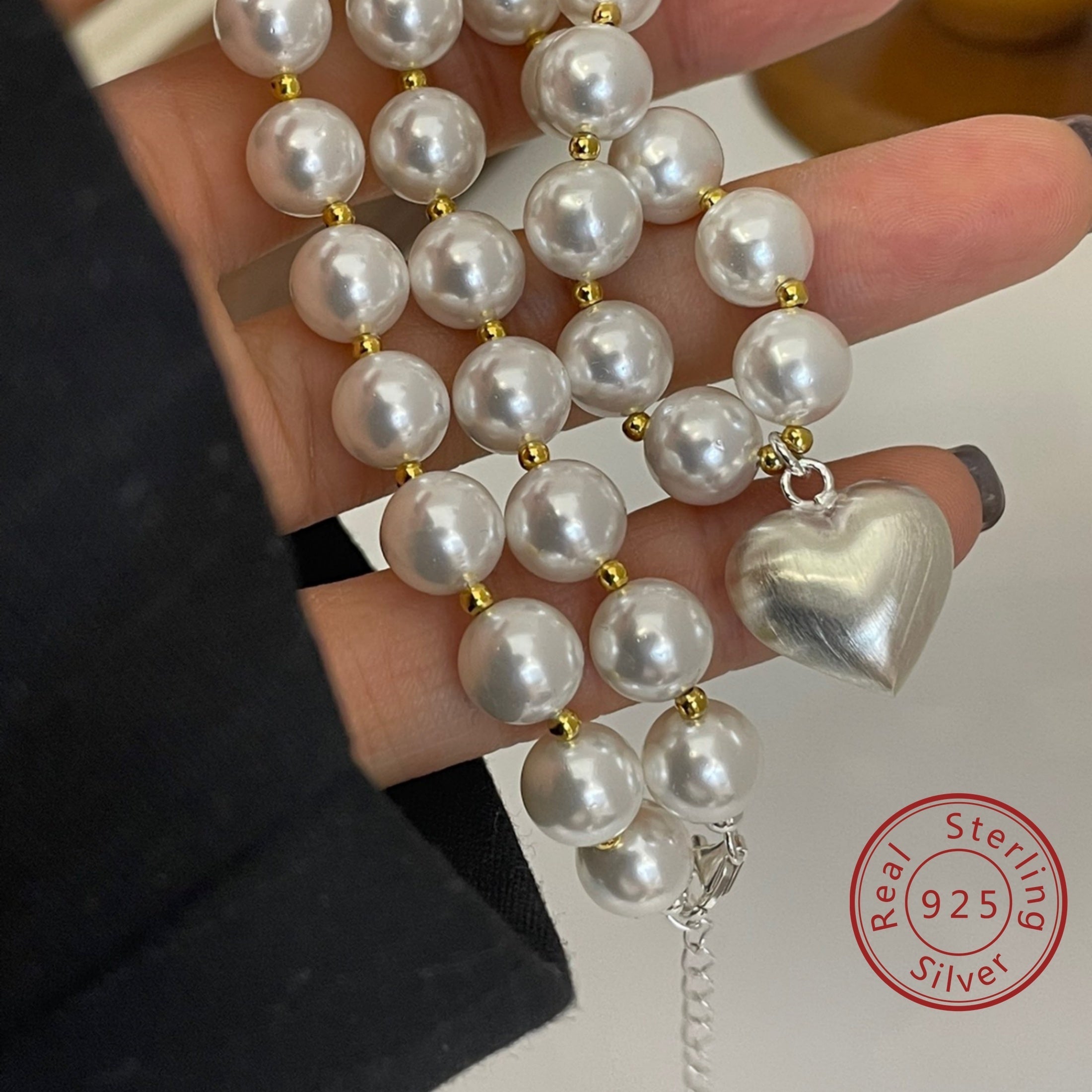 Zamonaviy Boho 925 Sterling Silver va Qobiq Beadli Marjon, Muzlatilgan Sevgi Pendanti bilan - Har kuni kiyish, sovg'a berish va maxsus tadbirlar uchun ideal