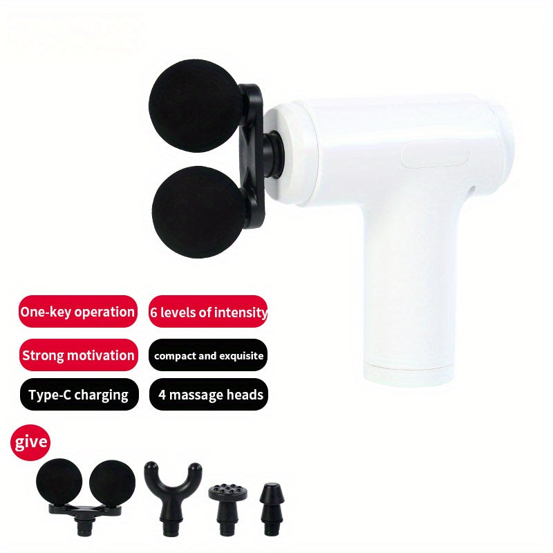 Mini Electric Massager with LCD Display 4 Heads 6 Speeds Rechargeable Battery