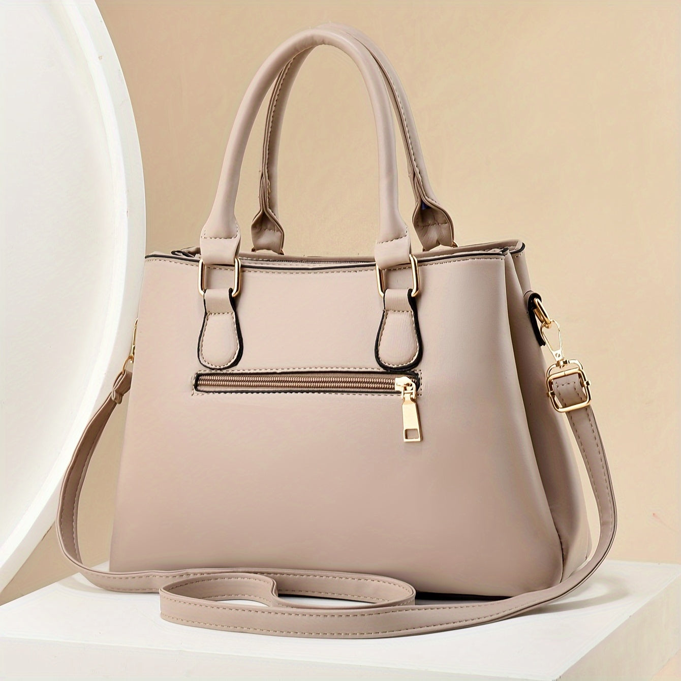 Women's Tote Bag with Plaid Pattern PU Zipper Closure Large Capacity in Khaki Green Black