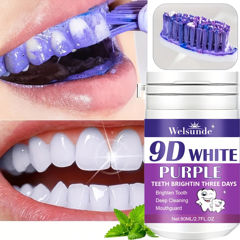 9D White Purple Tooth Powder Deep Cleans Brightens Breath 80g