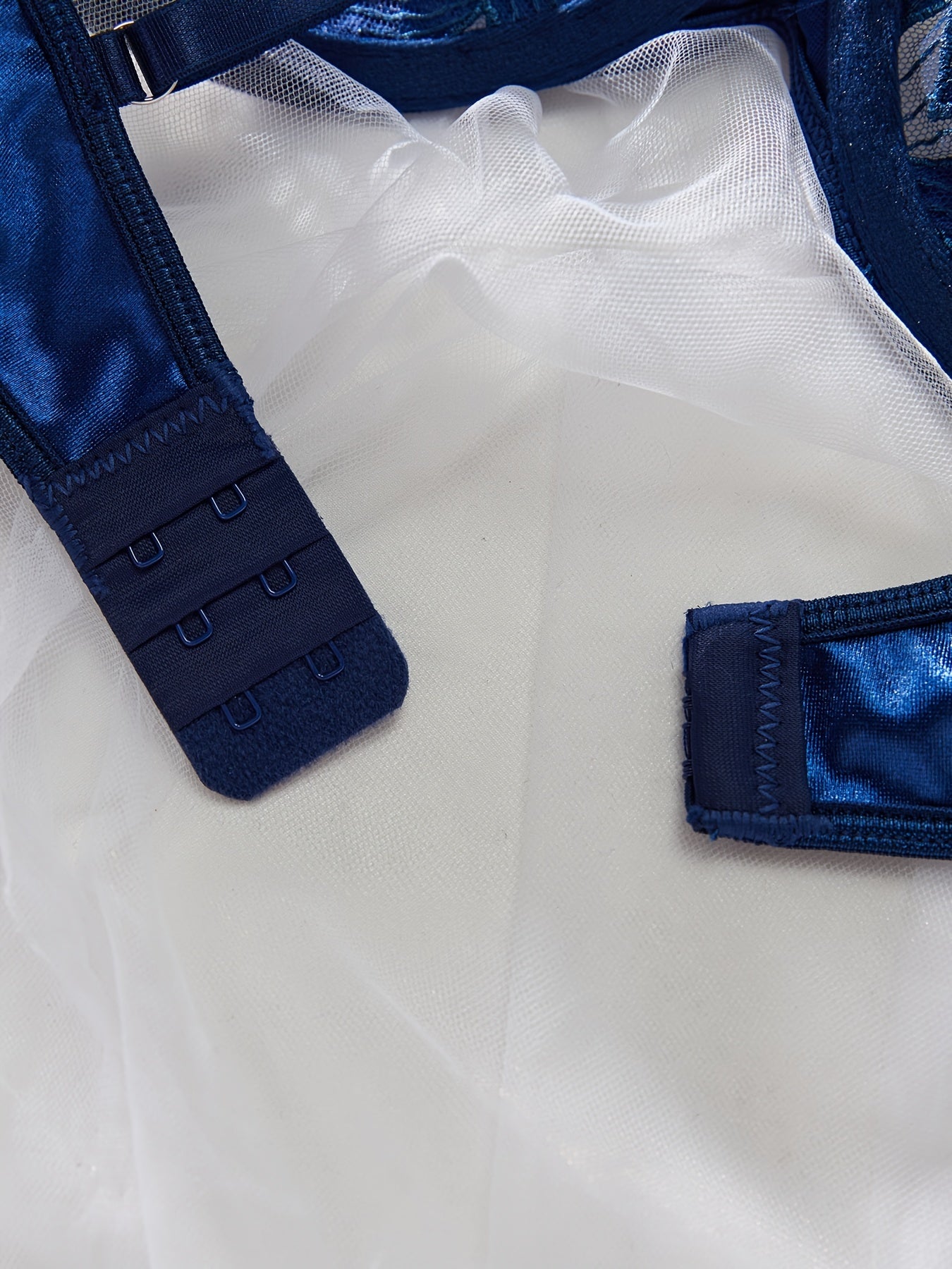 Women's Floral Embroidery Semi Sheer Lingerie Set with Bra and Thong