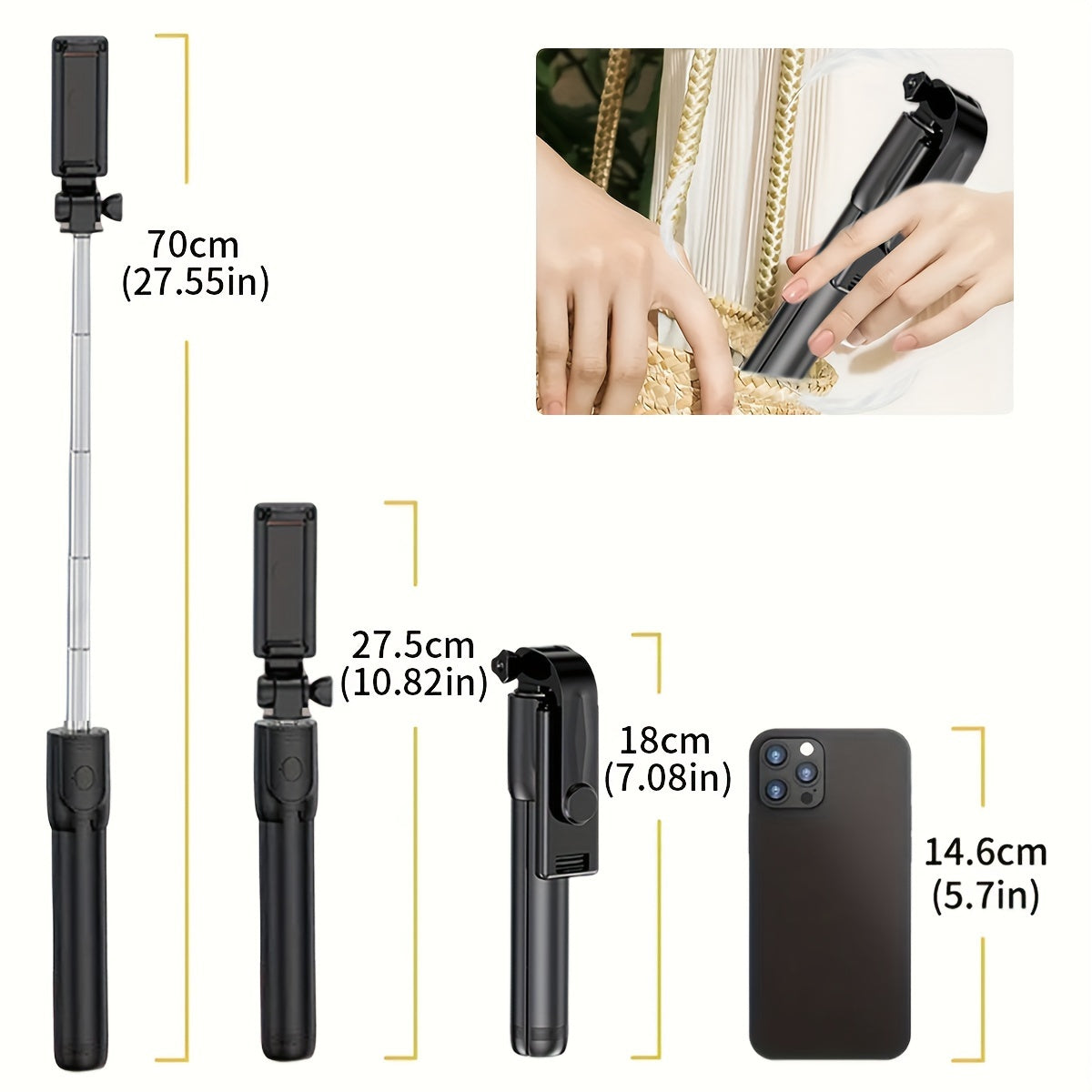 Wireless Selfie Stick Tripod with Remote Control Phone Holder for Live Streaming and Travel