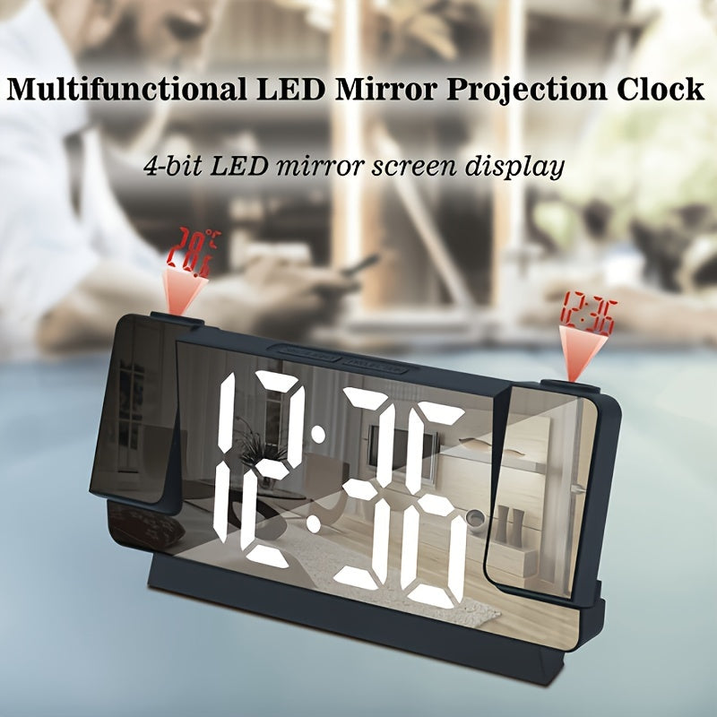 Dual Projection LED Alarm Clock with Mirror and Temperature Display USB Powered Modern Digital Clock