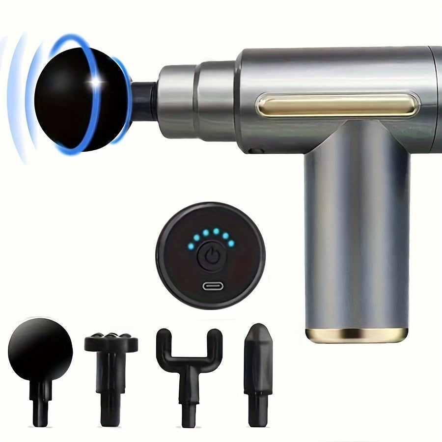 Sportchilar va fitnes ixlosmandlari uchun 4 ta massaj boshliqi bilan quvvatlanadigan qo'l bilan ishlatiladigan zarba massaj qiluvchi.