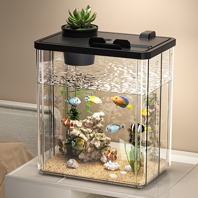 Square Acrylic Fish Bowl with Plant Holder for Desktop Aquascaping and Pet Fish Keeping