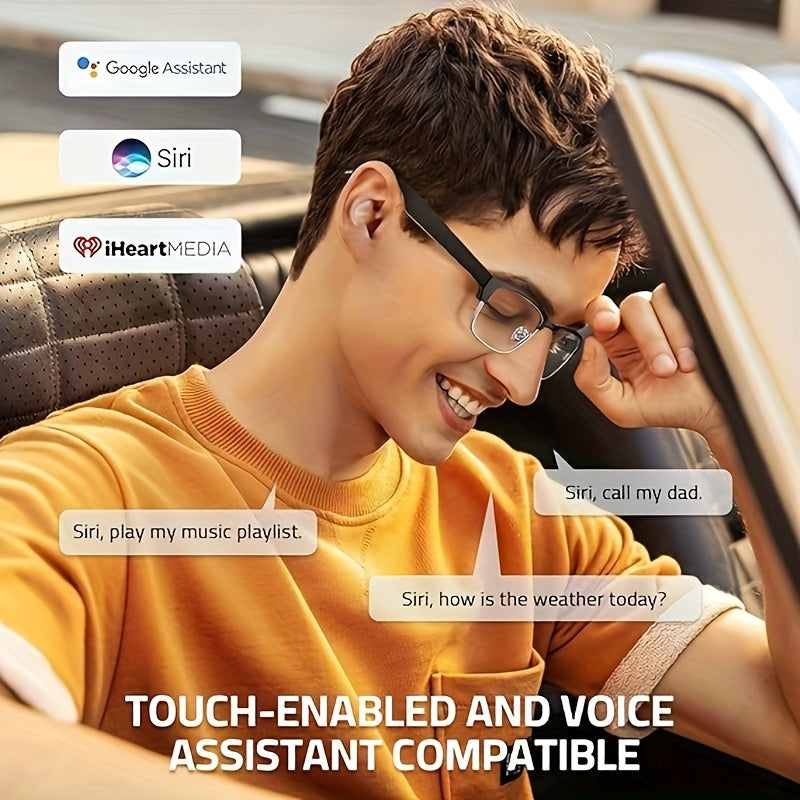 Mikrofon va dinamiklari bo'lgan simsiz audio aqlli ko'zoynaklar, polarizatsiyalangan linzalar va ovozli yordamchi.