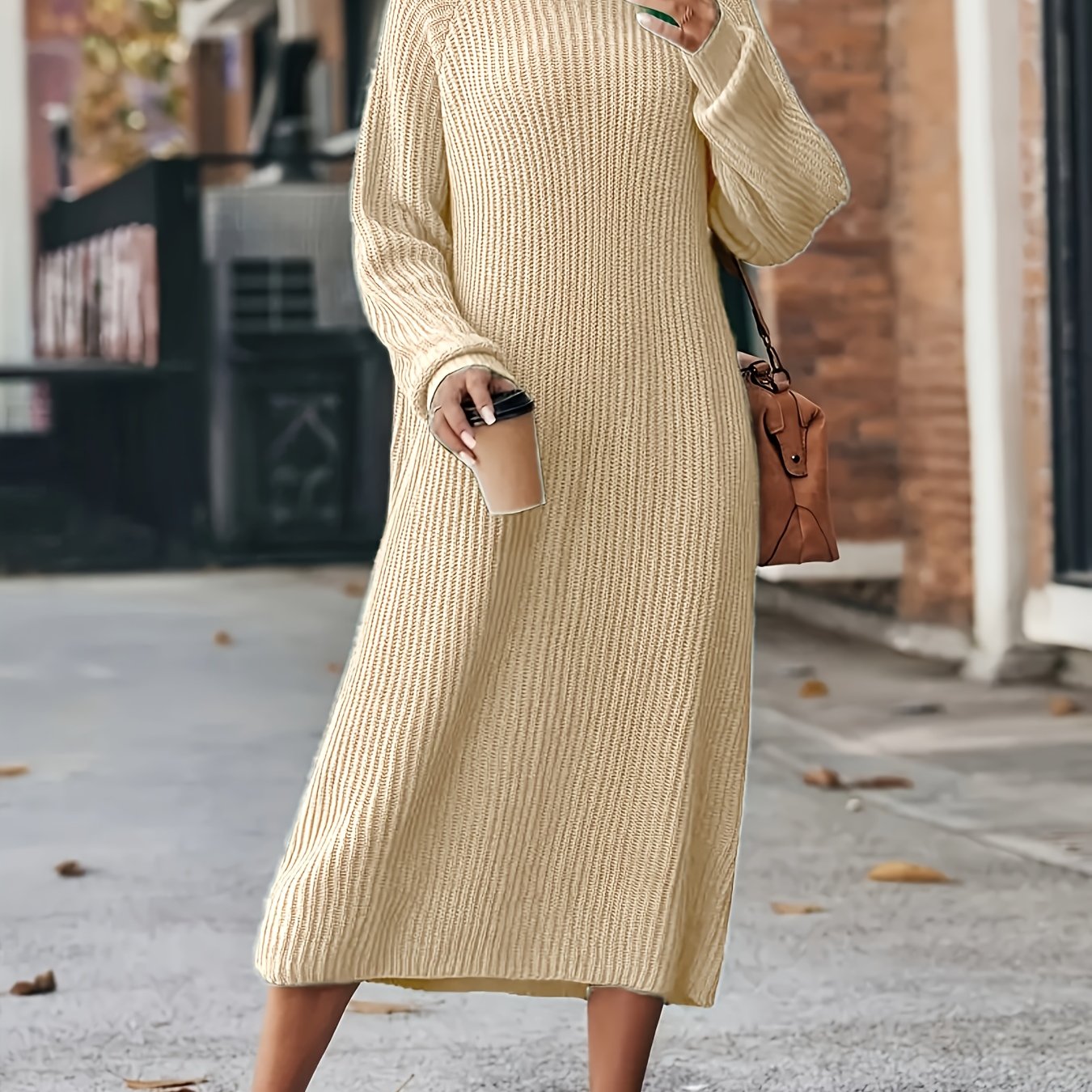 Ayollar uchun trikotaj kofta, katta o'lchamli yuqori bo'yin, bir rangli, qishki, kundalik kiyim