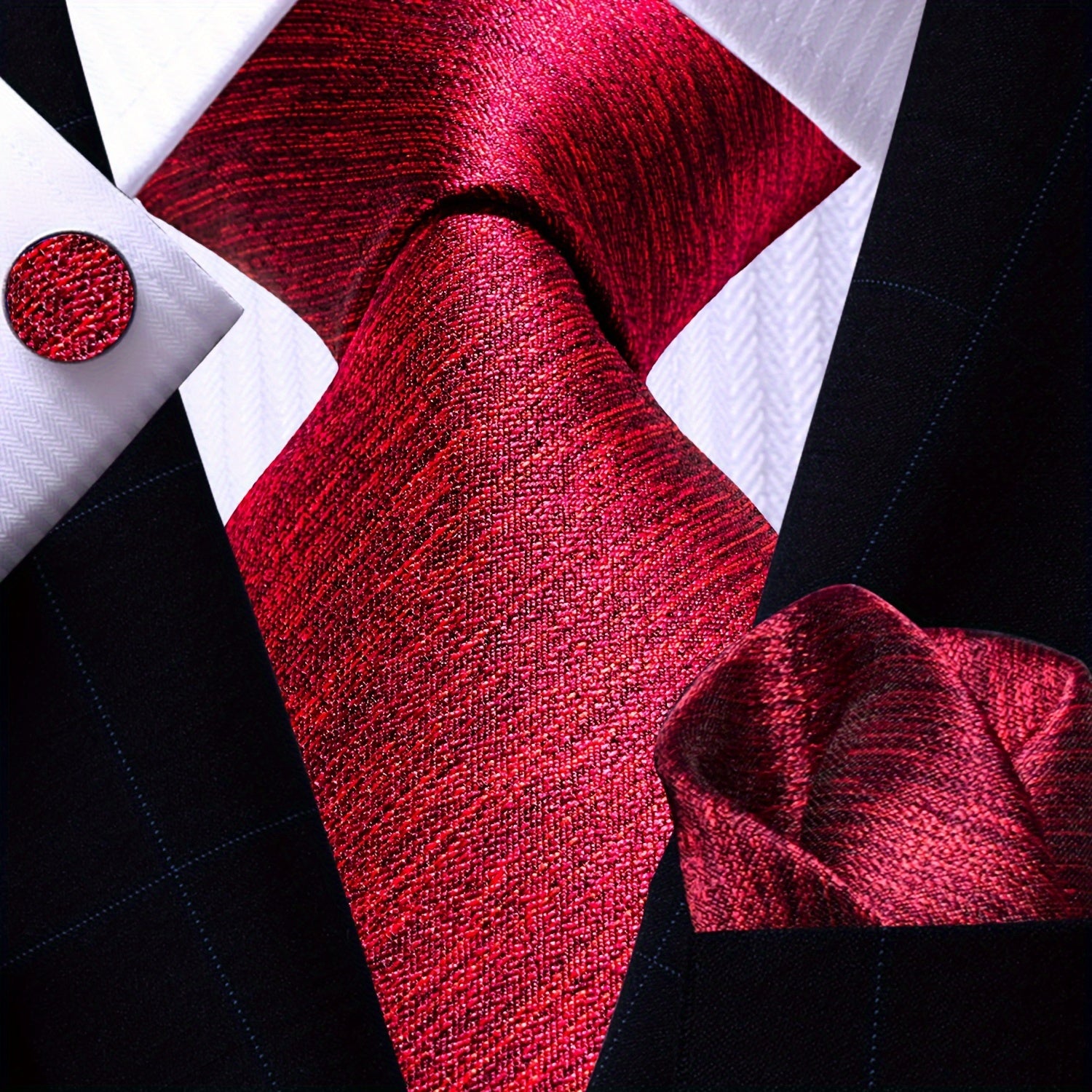 Men's Necktie Pocket Square Cufflinks Set for Wedding Business Party