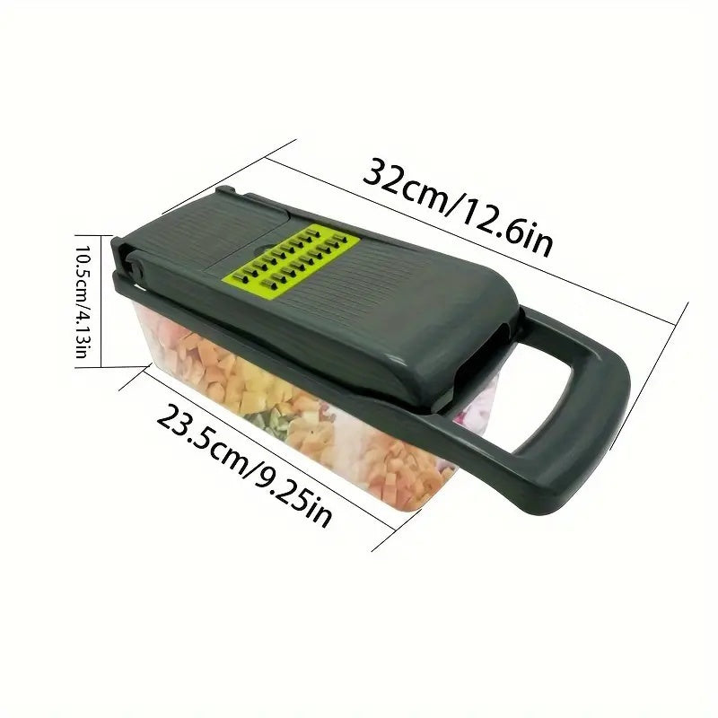 Juego de 16 piezas de cortador de verduras manual con cuchillas ajustables y cesta grande