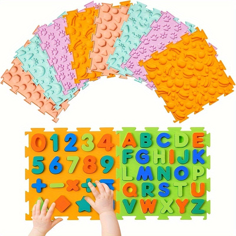 Set of 10 Sensory Mats for Children Educational Silicone Number and Alphabet Puzzles Orthopedic Massage Mat