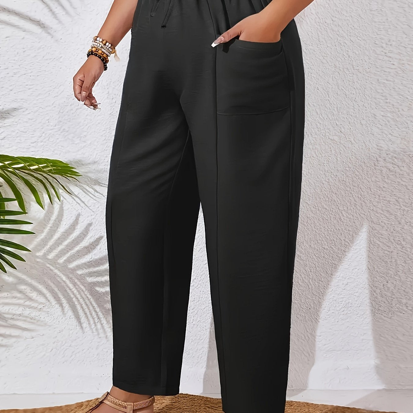 Plus Size Women's Wide Leg Pants Brown All-Season Casual Trousers
