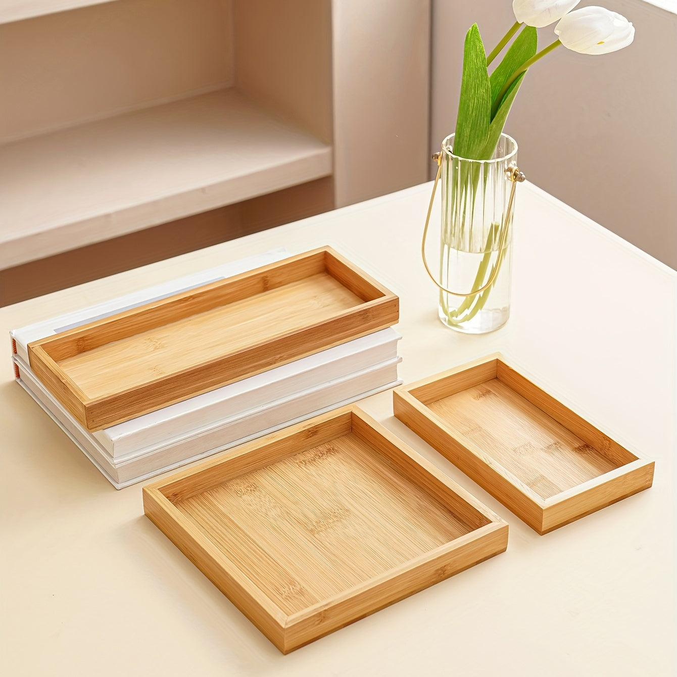 Набор подносов из бамбукового дерева 3 размера для хранения, организации, декора дома