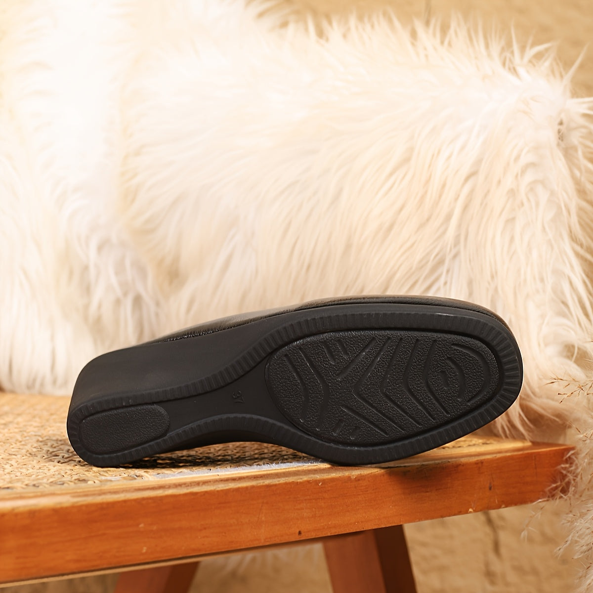 Women's Slip-On Thick Platform Heels Black Synthetic Cushioned All-Season Footwear