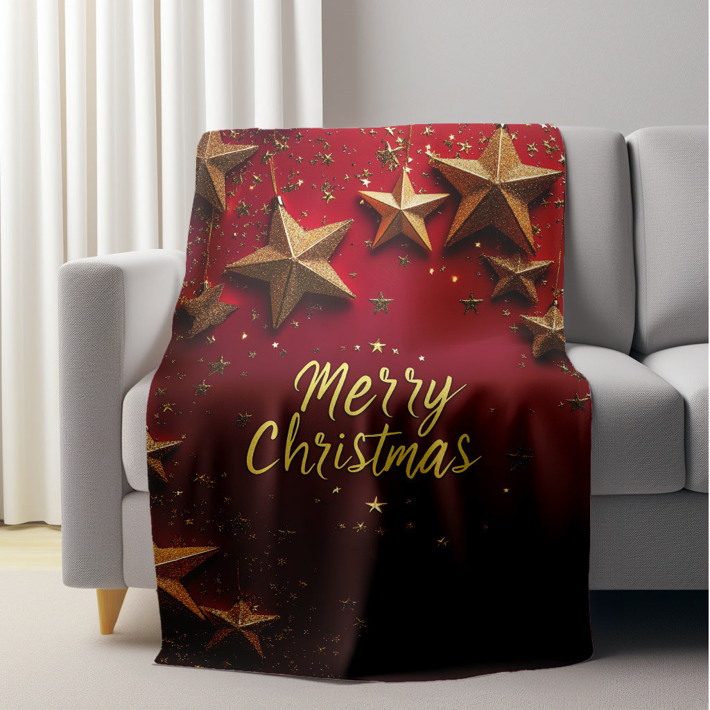 Lightweight Plush Blanket with Star and Merry Christmas Print for Home, Travel, and Camping