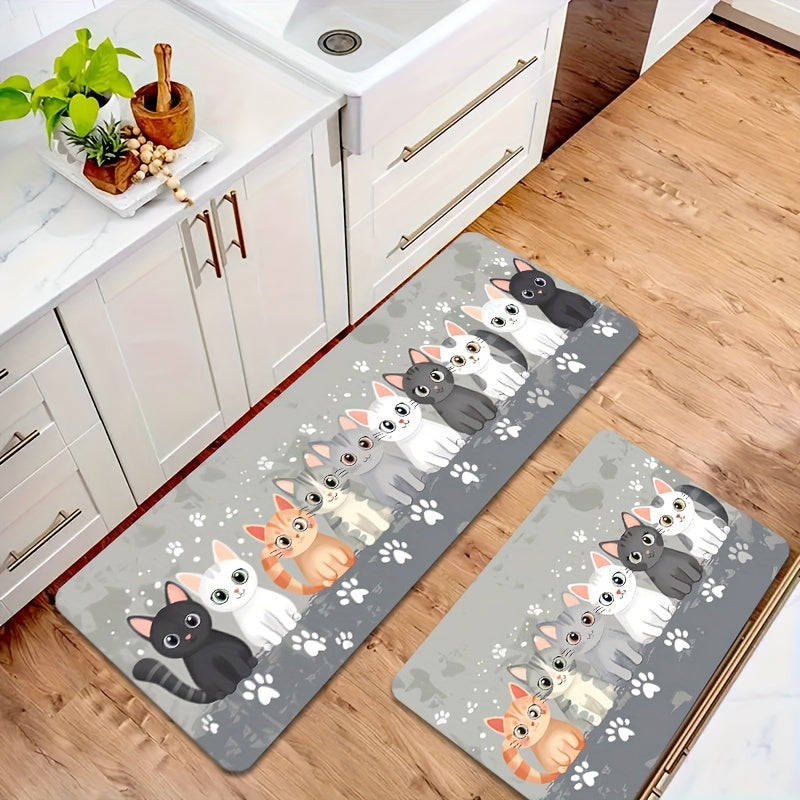 Alfombra de piso con huella de gato de dibujos animados gris, antideslizante, lavable, para entrada, cocina y baño