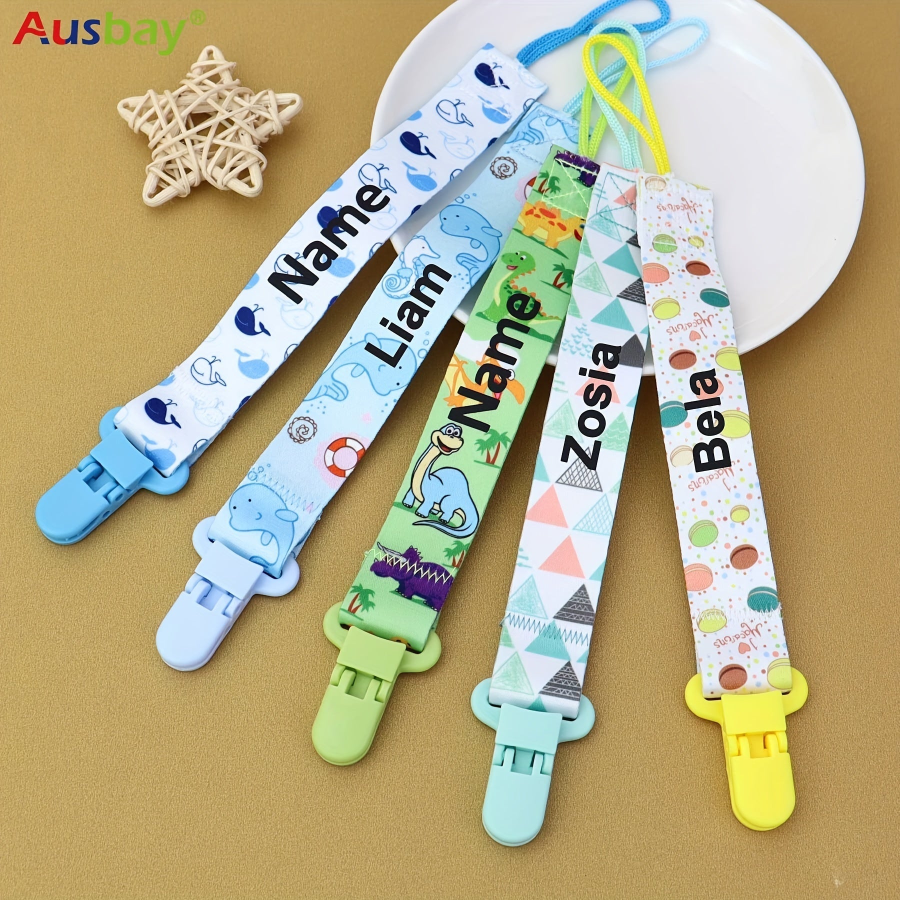 Juego de 4 clips personalizados para chupetes de bebé para niños y niñas, sujetachupetes universales
