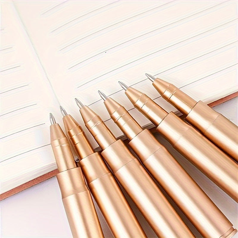 Set of 6 Golden Bullet Shaped Ballpoint Pens with Click-Off Cap Blue Ink Medium Point