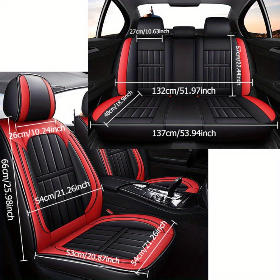 5 o'rindiqli EV avtomobil uchun qora faux charm qo'shimchalari bilan o'rindiq qoplamalari