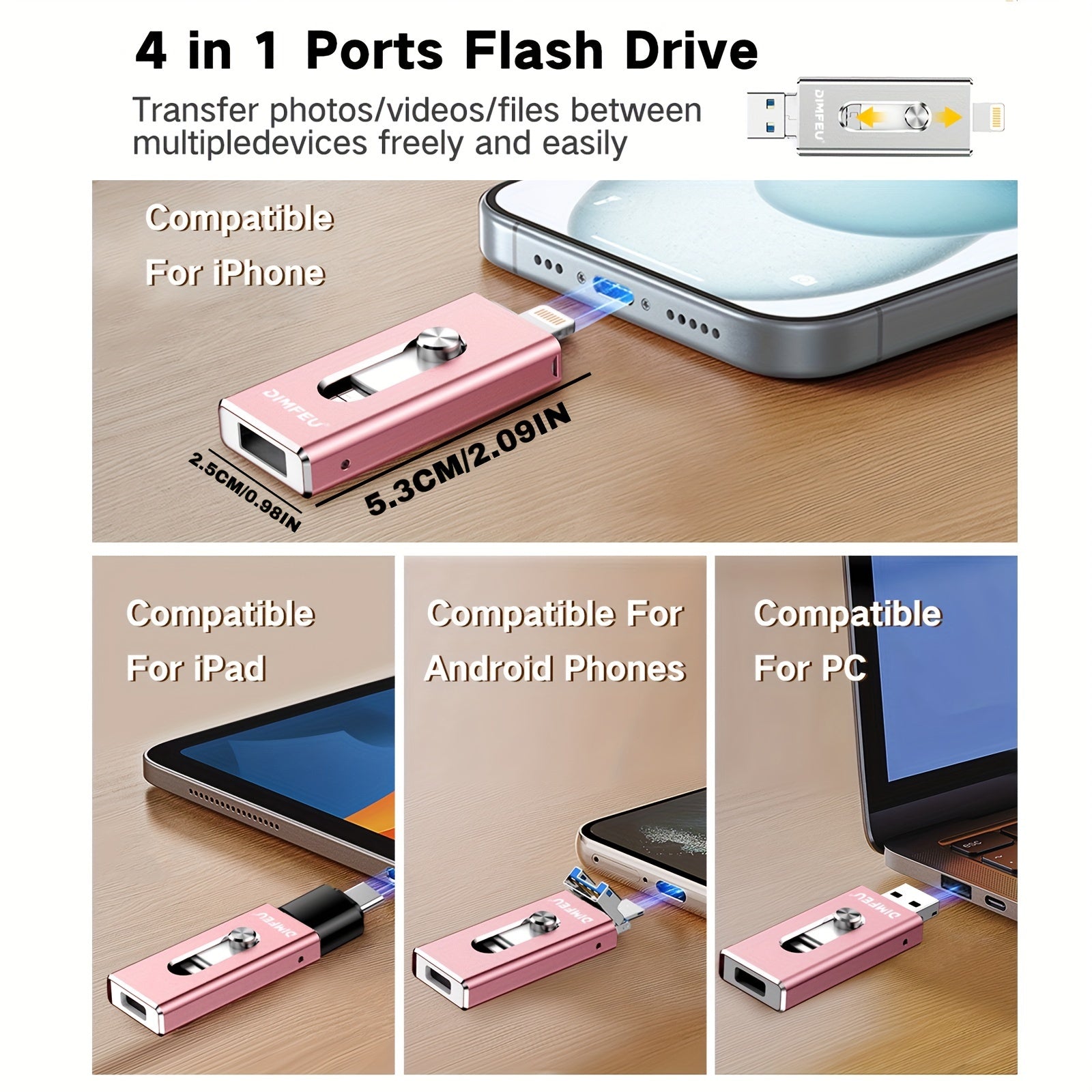 128GB USB Flash Drive Lightning Type-C USB 3.0 High-Speed External Storage for iPhone iPad Android PC