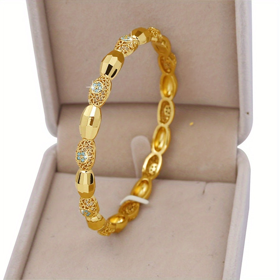 Vintage uslubidagi mis bilaguzuk, ko'k kubik zirkoniya aksentlari bilan, ayollar uchun moslashuvchan qopqoq, har kuni kiyish va sovg'a berish uchun mukammal - 1 dona