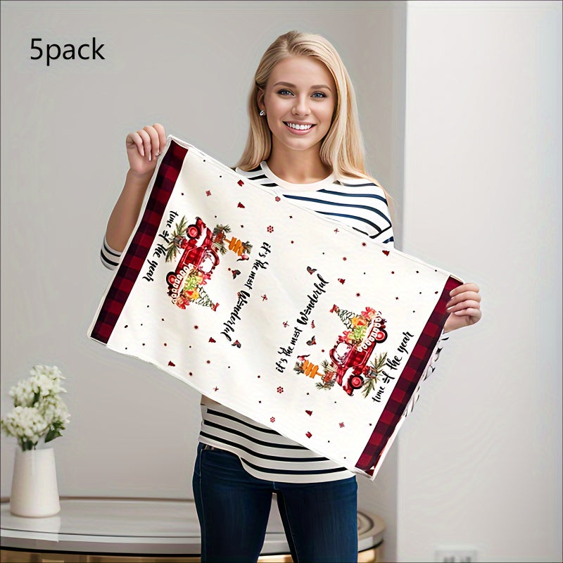 5 ta yumshoq Rojdestvo sochiqlari, Rojdestvo bezaklari, daraxtlar, qor to'plari va sovg'alarining multfilm naqshlari bilan, ajoyib suvni singdirish qobiliyatiga ega.