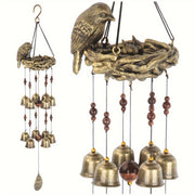 Bronze Bird Nest Wind Chime with 12 Bells Garden Decoration Gift