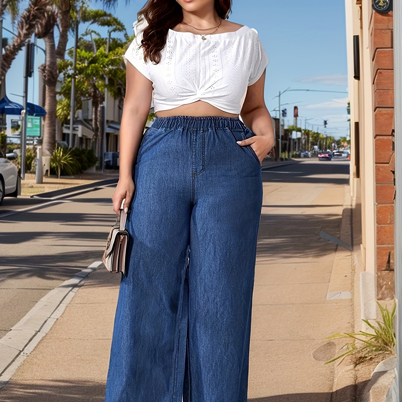 Plus Size Women's High-Waisted Straight Jeans Non-Stretch Denim Casual Pants