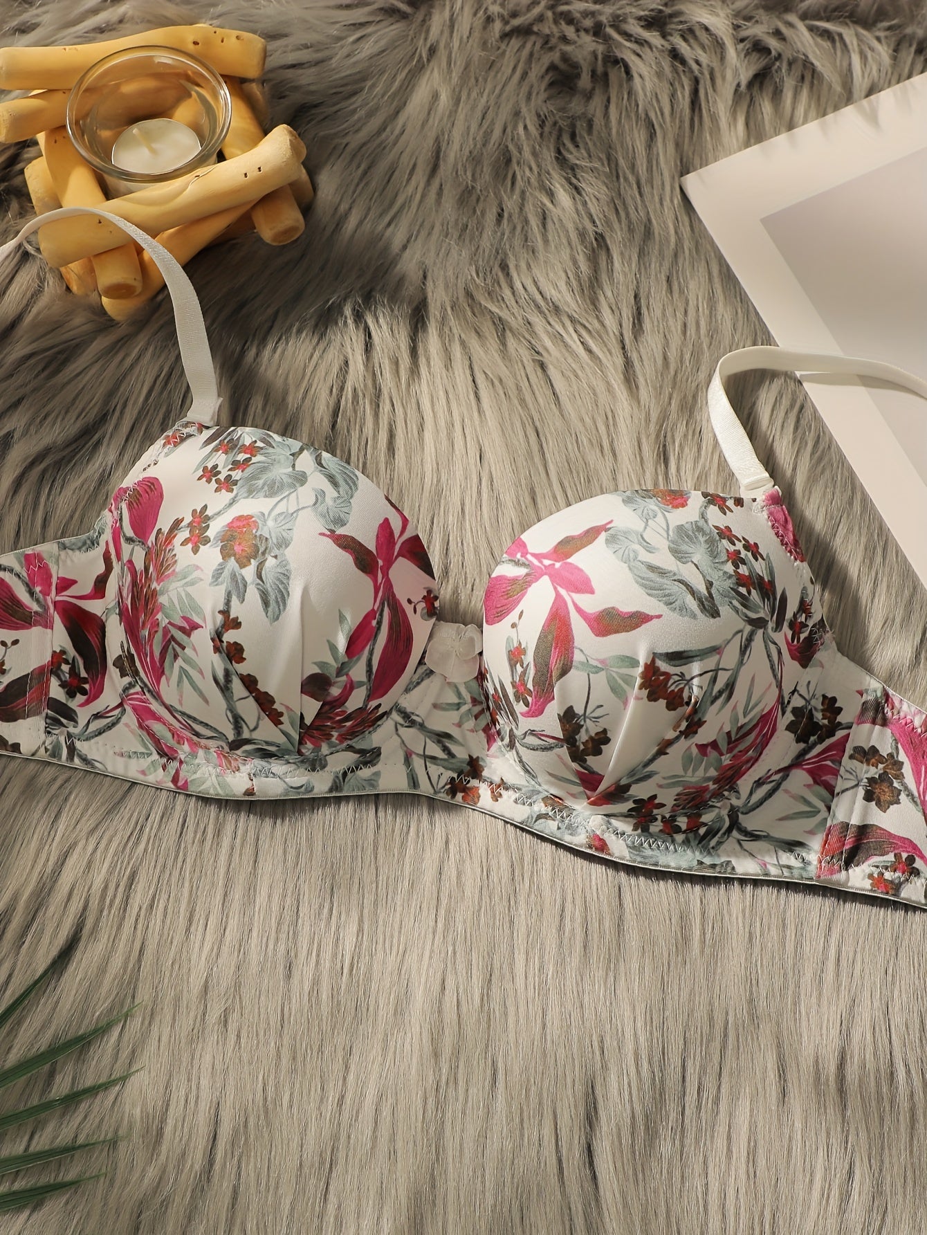 Women's Floral Print Lingerie Set with Push-Up Bra and Panties